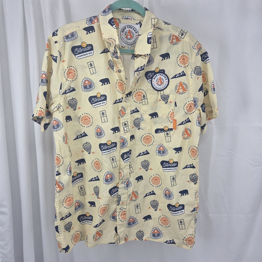 Hop Freaks Avery Brewing Boulder Colorado Custom Camp Shirt Large